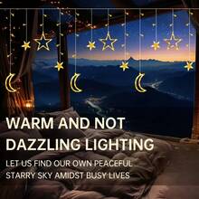 1pc 5-Pointed Star & Moon Panoramic LED Curtain Light, 2026 New Star & Moon Curtain Light - USB Powered, Star & Moon Divider Fairy Lights, LED String Lights, Dreamy Starry Sky Style, Suitable For Room, Living Room, Window, Stairs, Balcony, Gift, Party Decor, Holiday Decor - Stars and Moon - View 13