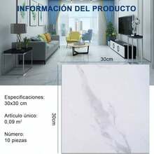 Piso Vinilico Autoadherible, 10 pcs Pisos PVC Autoadheribles, 30 X 30CM, Impermeable y resistente al calor, Azulejos Autoadhesivos de Vinilo, Resistente a Rayones, Apto para Salón, Cocina (Blanco-10) - Blanco-10 - Ver 2