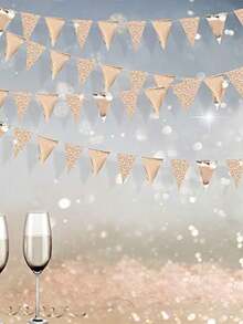 Shiny Champagne Gold Party Decoration Pennant Flags, Double-Sided Decorative Bunting, Suitable For Birthday Party, Carnival, Room Decor, Bachelor Party, Engagement, New Year Celebration Party, Holiday Decorations, Party Supplies - Champagne - View 3