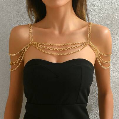 1pc Minimalist Multi-Layer Metal Tassel Body Chain For Women, Suitable For Daily Wear Or Party