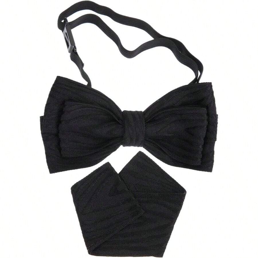 HAPINARY 1 Juego De Flores De Solapa para Hombres Trajes De Nios Corbata Conjunto Pajaritas Preatadas Pajaritas Y Pauelos De Bolsillo Corbatas Y Pauelos De Bolsillo - 12x6cm + negro - Ver 1