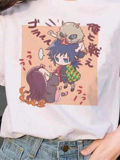 Demon Slayers Anime Pattern Japanese Women T-shirt Cartoon Short Sleeve Clothes Harajuku Oversized Tshirts Summer Tops Female Tee