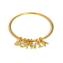 1pc Personalized A-Z Letter Stainless Steel Gold Polished Bangle Bracelet, Elegant Gift Box For Women, Girlfriend, Mother, Wedding