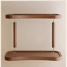 Raft de depozitare pentru blat cu 2 niveluri, culoare nuc, organizator elegant pentru machiaj, parfum și îngrijire a pielii, potrivit pentru baie, bucătărie și birou, cu compartimente de depozitare separate închise - Maro - Vizualizare 8