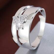 1pc Butterfly Shaped Fashion Ring With Artificial Zirconia Stones, Countryside Style - Multicolor - View 10