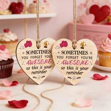 9-Piece "You're Awssome" Wooden Heart Hanging Signs With Jute Rope - Valentine's Day Gift, Birthday & Party Decor, Perfect For Wall Or Door Decorations, Ideal Present For Boyfriend Or Girlfriend - Apricot - View 3