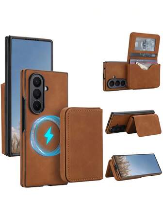  AWQUER Étui portefeuille en PU simili-cuir 2 en 1 convenant pour Galaxy Z Fold 7 6 5 3 4 5G, support, protection RFID, sac de téléphone portable avec fente pour carte, convenant pour la couverture Galaxy ZFold7 ZFold6 ZFold5 ZFold3 ZFold4