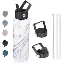 BJPKPK - Botellas de agua aisladas con tapa de popote, botella de agua grande de metal de 32 onzas con 3 tapas, termo reutilizable a prueba de fugas, sin , vasos de acero inoxidable para deportes(1.2 Litros Frosten) - Multicolor - Ver 1