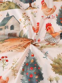 3pcs Sets Women Sleepwear Suit, Featuring Cooling Short Sleeve, Farmhouse Chicken Pattern, Shorts & Long Pants, Polo Collar Button Short Sleeve, Comfortable Loose Fit, Suitable For All Seasons