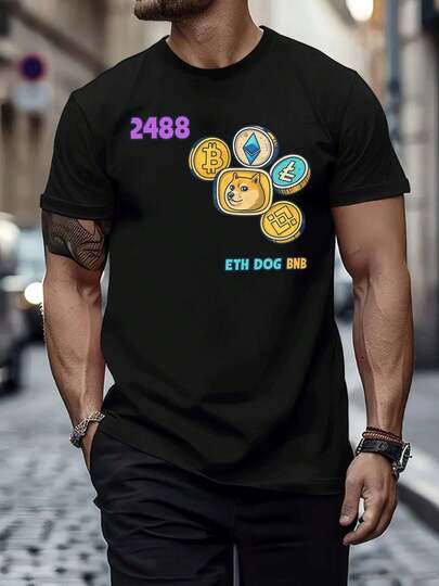 Crypto Doge Bitcoin Ethereum T-Shirt Herbst, Premium-Baumwolle, bequeme Passform, atmungsaktiv, Street Hip-Hop, Grafikdesign