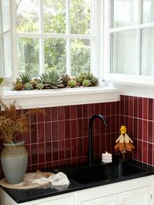 1/4/10/20片装自粘陶瓷砖，防水砖纹3D墙板 - DIY可移除自粘防溅陶瓷砖，适用于厨房、浴室和派对装饰