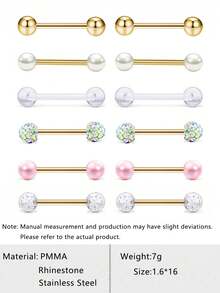 12 piezas de anillos de acero inoxidable con bola de moda para pezones y lengua, adecuados para el uso diario de las mujeres - Juego de 12 piezas - Ver 11