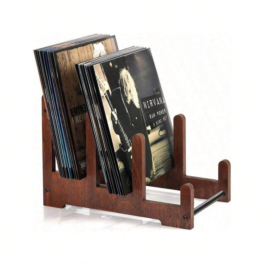 1pc Wooden Record Stand, Vinyl Record Storage, Can Hold 60 Vinyl Records Display Rack, Wooden Album Storage For Vinyl Records, Magazines, Files - Multicolor - View 1