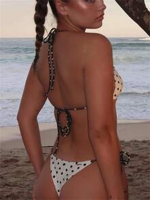 Women Y2k Brazilian Sexy Polka Dot Bikini Set Halter String Triangle Tie Side Cheeky Thong 2 Piece Bathing Suit Swimwear Beach Vacation Beachwear Summer Holiday Outfits - 白色 - 查看 2