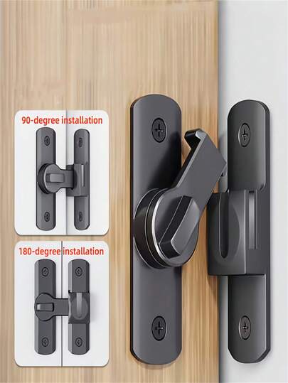 1pc Heavy Duty Security Door Lock Handle, Commercial/Residential Grade Safety Bolt Lock With Anti-Pry Function, 90°/180° Adjustable Sliding Latch, Includes Screws, Manual Operation, Reinforced Durable Structure, Suitable For Bathroom, Residence And More
