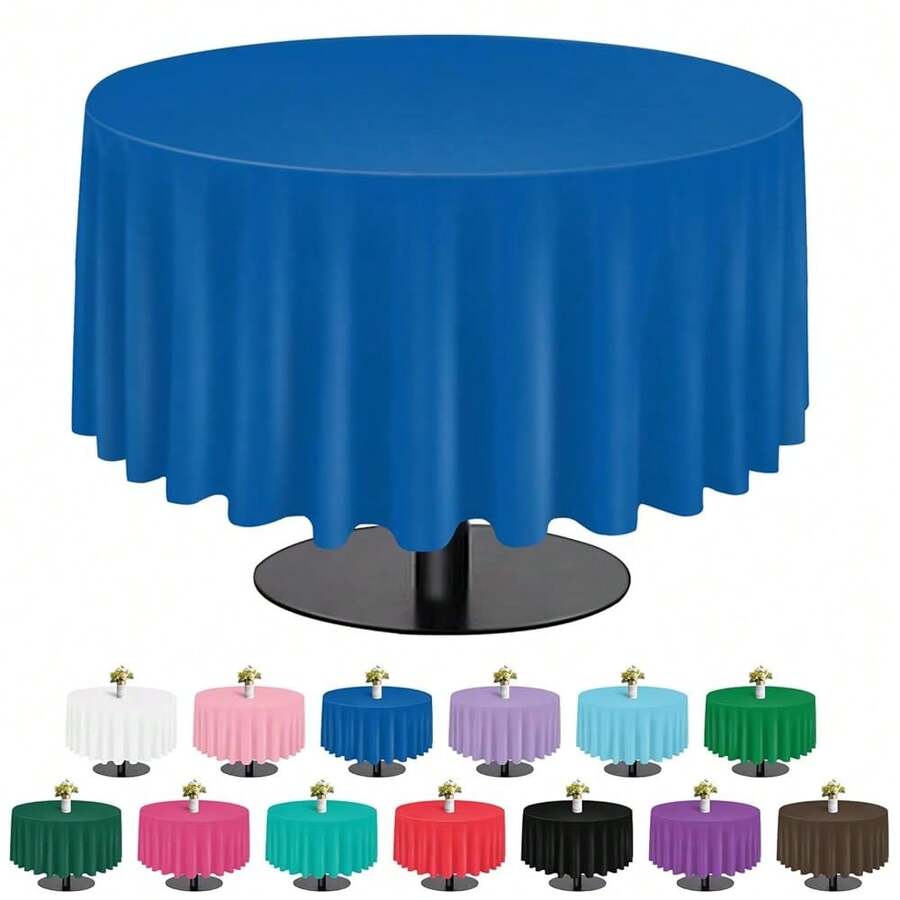Royal Blue 6 Pack Plastic Table Cloth 84\, Disposable Round Tablecloth Table Cover, Plastic Tablecloths For Parties,Round,RoyalBlue - 皇家藍 - 查看 1
