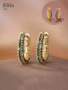 Hihho 1 对奢华珠宝，镀金 U 形装饰迷人耳环，适合女性日常佩戴和节日礼物，绿色耳环 - 金黃色 - 查看 8