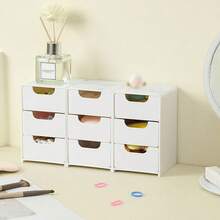 1个迷你三抽屉收纳盒 - 多功能白色小型收纳盒，适用于办公用品、化妆品、珠宝和浴室用品 - 白色 - 查看 4