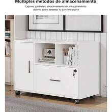 Archivero Móvil Para Oficina Con Ruedas 2 Estantes Y Cajones - Blanco - Ver 9