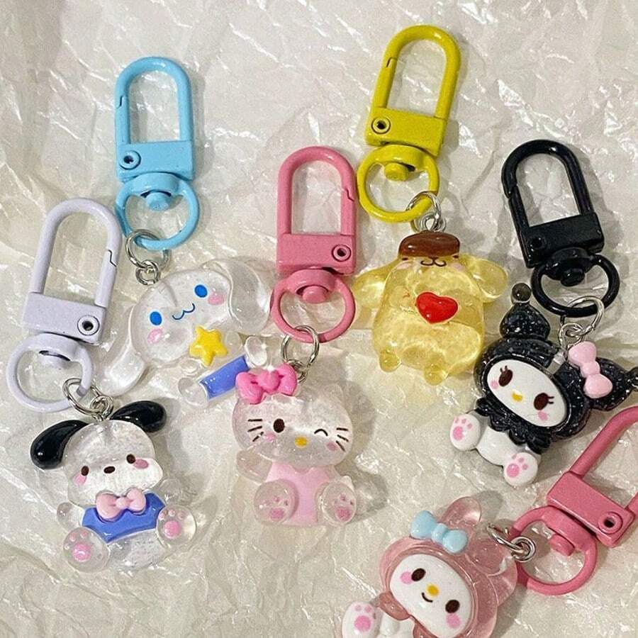 SANRIO 1/6 chiếc móc khóa hình nốt nhạc hoạt hình lấp lấp lánh trong suốt kiểu anime, phụ kiện túi xách dễ thương (Một số phụ kiện được giao ngẫu nhiên) - Nhiều màu - Xem 1
