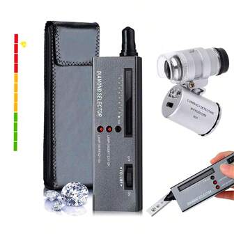 60X Mini Lupa LED, Probador de Diamantes, Probador de Diamantes de Alta Precisión, Herramienta de Medición de Selector de Diamantes Profesional Adecuada para Principiantes y Expertos, Herramientas y Accesorios para Hacer Joyas DIY, Probador de Diamantes con Batería