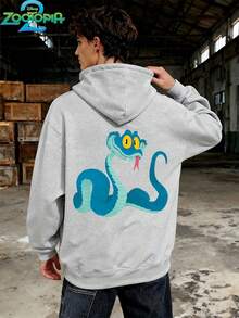 Disney Zootopia Series Stylish Stitch Print Hoodie, Men's Loose Fit Long Sleeve Drawstring Hoodie, Print Autumn/Winter Hoodie (Men's Pullover Hoodie, Black Hoodie, White Hoodie, Winter Hoodie, Gray Hoodie, Men's Winter Hoodie, Plus Size Hoodie) - Light Grey - View 4