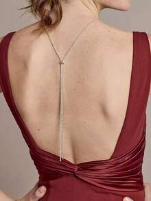 1件性感长款流苏露背身体链项链，时尚多层水晶吊坠项链 - 金色 - 查看 8