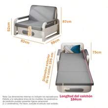 Sofá-cama plegable + almohada aleatoria, doble uso para sentarse y dormir, artículo imprescindible para hogares que ahorran espacio - Gris - Ver 5