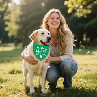 1pc Green St. Patrick's Day Pet Bandana "Mom's Lucky Charm", St. Patrick's Day Erin Go Bragh Pet Bandana, Fun Holiday Accessory