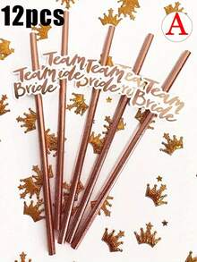 12pcs Rose Gold Foil Paper Straws - Suitable For Bachelorette Party, Wedding Party, Kitchen, Kitchen Supplies, Christmas Gift, Tableware, Birthday Party, Wedding, Gender Reveal Party, Bridal Shower Decor, Party Supplies, School Supplies, Halloween, College Essentials, Kitchen Accessories - Multicolor - View 15