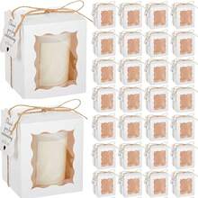 Hộp quà tặng nến 30 chiếc/gói, có cửa sổ trong suốt, kích thước 8.5*8.5*10cm, màu nâu và trắng trơn, kèm thẻ quà tặng và dây gai, thích hợp để đóng gói quà cưới, sinh nhật, lễ rửa tội, quà tặng tiệc tùng, bánh ngọt. - Nhiều màu - Xem 1