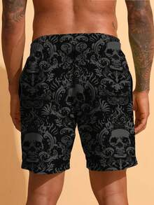 男士夏季3D骷髅印花沙滩短裤 - 速干 - 彩色 - 查看 2