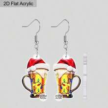 2D 1 Pair Of Festive Acrylic Earrings - Christmas Hat Wine Glass Design With Gold And Red Accents, Suitable For Daily And Holiday Gatherings, Ideal Gift For Friends And Family, Christmas Earrings - Multicolor - Ver 7