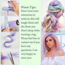 Unicorn Wave Hair Extensions Set (Straight & Wavy) - 1pc/6Pcs 20 Inch Heat Resistant Clip-Ins, Colorful Bohemian Highlights For Christmas Festival (Pre-Styled) - Multicolor - View 6