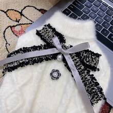 This White Faux Fur Pet Sweater Is Suitable For Autumn And Winter Wear, Featuring A Bow Design And Large Button Decoration, Soft And Comfortable, With A French Style, Suitable For Teddy Bears, Bichon Frises, Pomeranians, Yorkshire Terriers, And Maltese Dogs And Cats To Wear. - Multicolor - View 7
