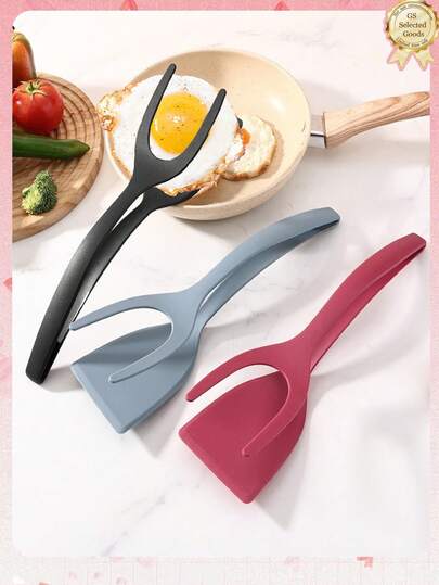 1pc 2-In-1 Flip Spatula With Clip, Nylon Non-Slip Grill Clamp Spatula, Ergonomic Handle Egg Spatula, Suitable For Flipping Food And Grabbing Fried Food, Heat Resistant, Smooth Surface Easy To Clean, Durable And Reusable, Ideal For Home Kitchen, Restaurant, Picnic Or Cooking Pancakes, Burgers, Steaks, French Toast, Omelets, Crepes