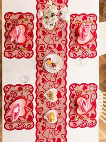 Basic Living 1pc Valentine's Day Decorations Table Runner Lace Heart Table Runner For Wedding Party Anniversary Valentine's Day Sweetest Day Dinner Supplies And Daily Use Home Decor - 紅色 - 查看 6