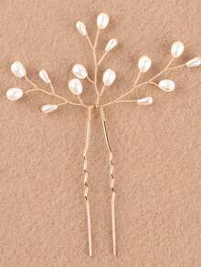 3pcs Elegant Faux Hair Clips - Handmade Metal Vintage Hair Accessories, Delicate Design, Suitable For Weddings, Parties, Casual Outfits - White - View 3