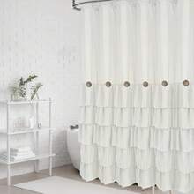 1pc Pure Polyester Coconut Button Ruffle Shower Curtain, Handmade Ruffle Trim, Pure Polyester Bathroom Accessory, Bathroom Window Curtain, 72*72inch/182cm*182cm - Multicolor - View 8