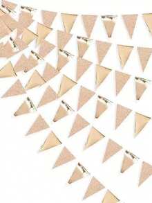 Shiny Champagne Gold Party Decoration Pennant Flags, Double-Sided Decorative Bunting, Suitable For Birthday Party, Carnival, Room Decor, Bachelor Party, Engagement, New Year Celebration Party, Holiday Decorations, Party Supplies - Champagne - View 1