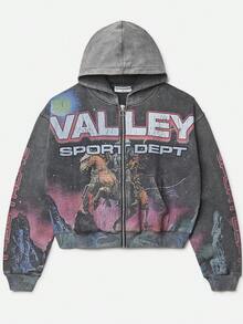 Men's Y2k Hoodie Hip-Hop Street 3d Printed Loose Cardigan Hooded Sweatshirt - 深灰色 - 查看 1