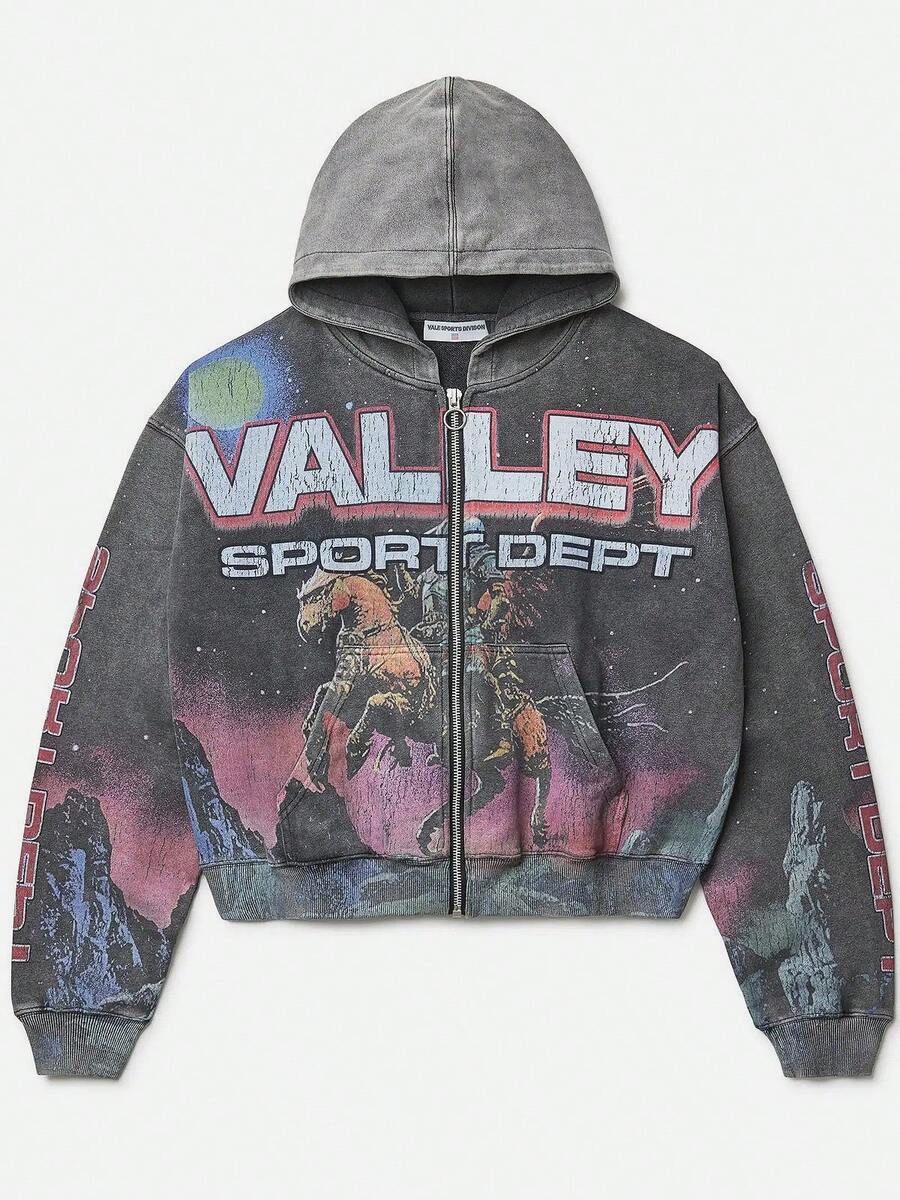 Men's Y2k Hoodie Hip-Hop Street 3d Printed Loose Cardigan Hooded Sweatshirt - 深灰色 - 查看 1