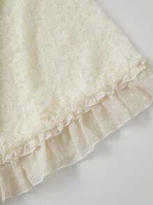 Women Vintage Lace Blouse Flowy Ruffle Solid Color Long Sleeve Tops Sheer Mesh Layered Frill Pullover Tops See Through Lantern Sleeve Ruffle Shirt - White - View 10