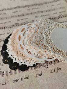 1 Pack Of 20pcs Vintage Circle Square Heart Shaped Floral Hollow Lace Frame DIY Decor For Scrapbooking, Crafting, Journaling,School Supplies,Back To School - Multicolor - View 5