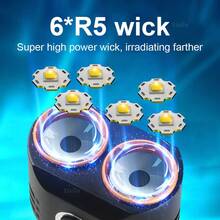 便携式迷你6LED强光手电筒，18650可充电，高功率聚光灯，户外便携式带笔筒，露营灯 - 黑色 - 查看 4