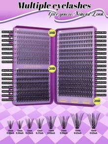 640片D型卷翘单根假睫毛套装,包含胶水、封层剂、镊子、睫毛刷,DIY睫毛套装,新手友好,DIY睫毛簇+睫毛刷+睫毛夹,柔软自然的睫毛册,大容量分段式睫毛嫁接套装,蓬松浓密假睫毛套装,新手友好,易于使用,适合各种眼妆 - 彩色 - 查看 8