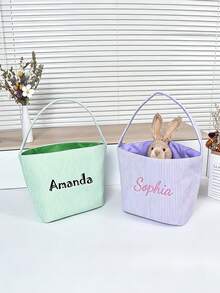 [Monogram Custom] Personalized Easter Tote Bag | Easter Seersucker | Custom Name Gift Bag, Gift Bags That Can Be Customized With The Easter Bunny's Name, Children's Egg Hunt Gift Bags, Easter Baskets, Easter Gift Bags, - Multicolor - View 8
