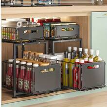 1 件厨房收纳架，多层收纳，可存放调味料、罐头食品和其他厨房用具，充分利用橱柜垂直空间，适用于厨房橱柜和台面，可整理瓶瓶罐罐和杂物，尤其适合厨房空间有限且物品杂乱的家庭。 - 彩色 - 查看 8