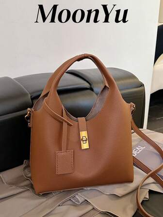 1 st damhandväska, trendig och elegant minimalistisk halvmåneformad axelväska, brun färg lämplig för shopping och pendling, inkluderar liten påse