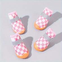 4双装狗狗鞋，透气狗狗靴，适合高温地面，耐热狗狗靴，保护幼犬户外爪子，橡胶鞋底，适合徒步和跑步 - 粉色 - 查看 15